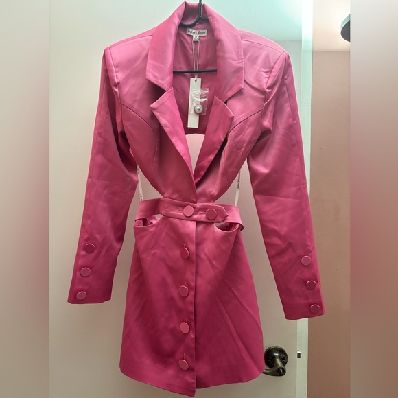 FOR LOVE & LEMONS WOMENS XS XXS BLAZER DRESS PINK BARBIE CROP CUT OUT SKIRT NEW - Picture 2 of 5